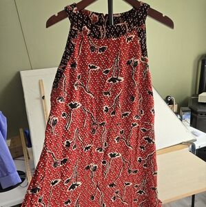 Fat Face Dress Size 12 Red With Floral Pattern Sleeveless Summer Button Back